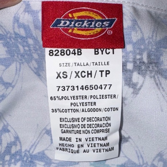 Dickies Women Butterfly Print Scrub Top White Blue Teal Junior Fit XS 82804B NWT - Picture 7 of 10